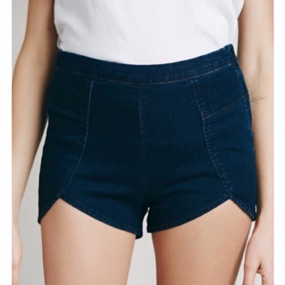 Pants - Free People Dark Denim Petal High Waist Shorts